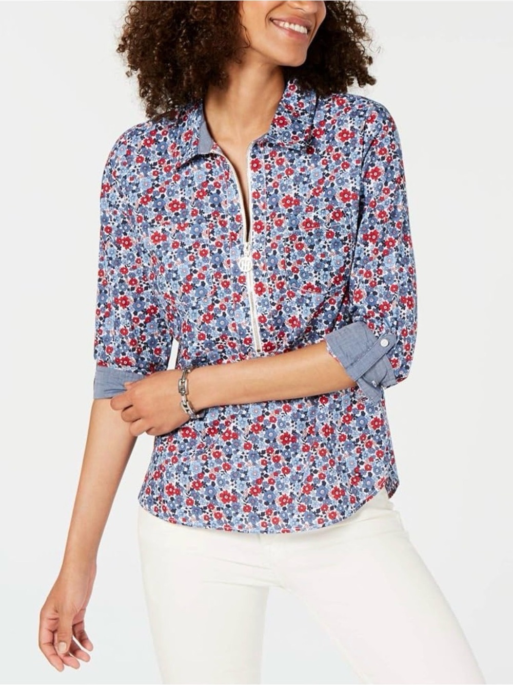 Tommy Hilfiger Floral Button-Front Shirt in Blue and Red